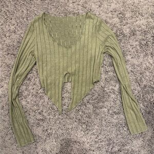 Stylish Olive Green Ribbed Crop Top
